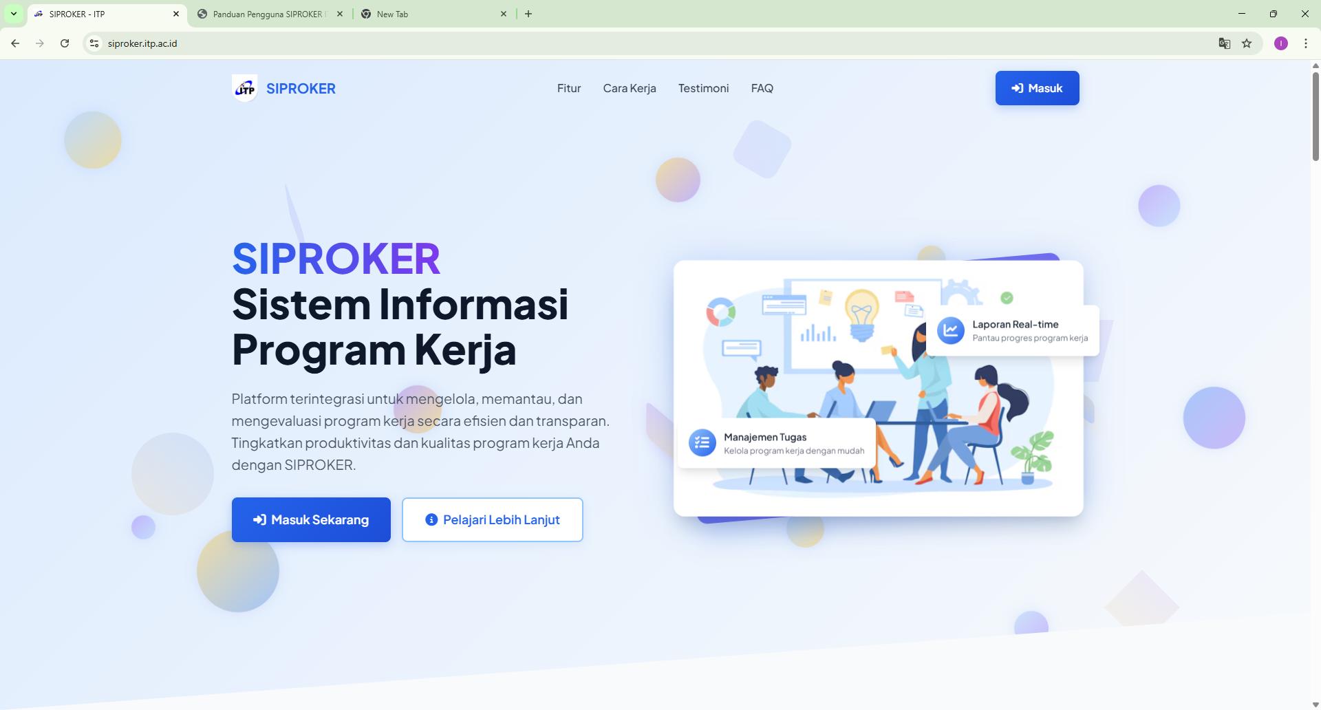 Halaman Landing Page SIPROKER ITP